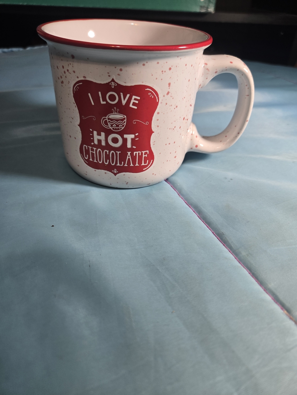 I Love Hot Chocolate Farmhouse Cottage White Speckled Mug 12.5 Oz Ceremic